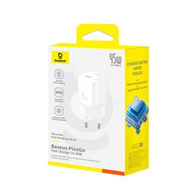 СЗУ Baseus PicoGo GaN Fast Charger 1C 45W White - ash-mobile.com.ua - фото 4