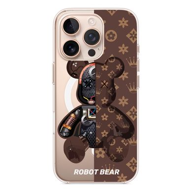 Чехол прозрачный Print Robot Bear with MagSafe для iPhone 16 PRO Brown - ash-mobile.com.ua - фото 4