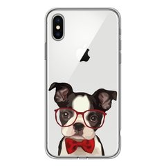 Чохол прозорий Print Dogs для iPhone X | XS Glasses Bulldog Red купити