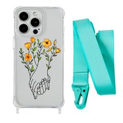 Чехол прозрачный с ремешком Print Leaves для iPhone XR Hands Flower/Spearmint - ash-mobile.com.ua - фото 1