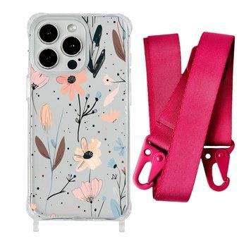 Чохол прозорий з ремінцем Print Flower для iPhone 15 Floral Dream/Rose Red - ash-mobile.com.ua - фото 1