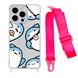 Чехол прозрачный с ремешком Print Shark для iPhone 14 Plus Shark More/Hot Pink