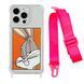 Чехол прозрачный с ремешком Print Кролик для iPhone 14 PRO Кролик/Hot Pink