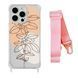 Чехол прозрачный с ремешком Print Leaves для iPhone 13 PRO MAX Flowerpot/Pink