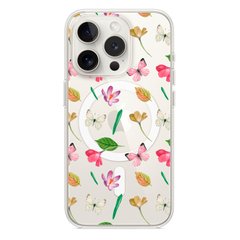 Чехол прозрачный Print Butterfly with MagSafe для iPhone 15 PRO Pink/White