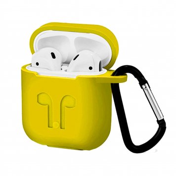 Чохол силіконовий LOGO з карабіном для AirPods 1 | 2 Yellow - ash-mobile.com.ua - фото 1