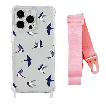 Чохол прозорий з ремінцем Print Happy Nice для iPhone 11 PRO Swallows/Pink - ash-mobile.com.ua - фото 1