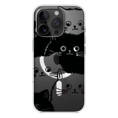 Чохол прозорий Print Animals with MagSafe для iPhone 17 PRO Cats Black/White