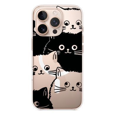 Чохол прозорий Print Animals with MagSafe для iPhone 17 PRO Cats Black/White