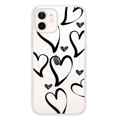 Чохол прозорий Print Love Kiss with MagSafe для iPhone 12 MINI Heart Black - ash-mobile.com.ua - фото 1