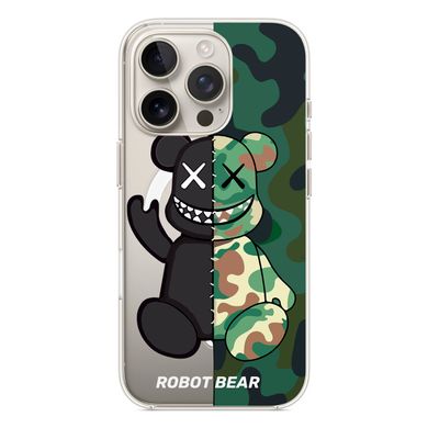 Чехол прозрачный Print Robot Bear with MagSafe для iPhone 16 PRO Green - ash-mobile.com.ua - фото 1