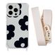 Чехол прозрачный с ремешком Print Flower Color для iPhone 14 PRO Black/Antique White