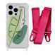 Чехол прозрачный с ремешком Print Leaves для iPhone 11 PRO Green/Rose Red