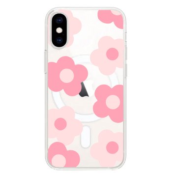 Чехол прозрачный Print Flower Color with MagSafe для iPhone X | XS Pink - ash-mobile.com.ua - фото 1