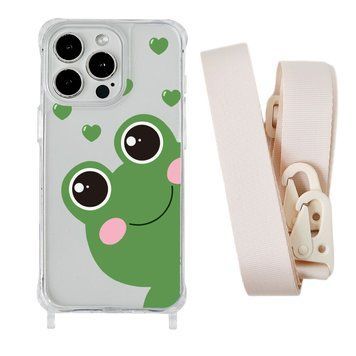 Чохол прозорий з ремінцем Print Happy Nice для iPhone 13 PRO MAX Frog/Antique White - ash-mobile.com.ua - фото 1