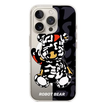 Чехол прозрачный Print Robot Bear with MagSafe для iPhone 16 PRO Black - ash-mobile.com.ua - фото 1