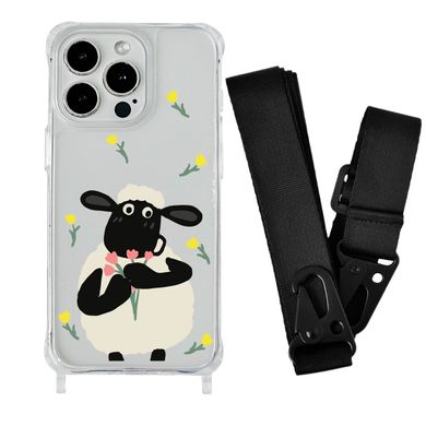 Чохол прозорий з ремінцем Print Happy Nice для iPhone 15 Plus Sheep/Black - ash-mobile.com.ua - фото 1