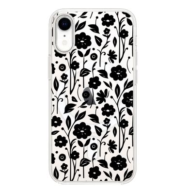 Чехол прозрачный Print Flower with MagSafe для iPhone XR Floral Black - ash-mobile.com.ua - фото 1