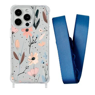 Чехол прозрачный с ремешком Print Flower для iPhone 14 PRO Floral Dream/Blue Cobalt - ash-mobile.com.ua - фото 1