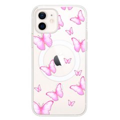 Чехол прозрачный Print Butterfly with MagSafe для iPhone 12 MINI Light Pink купить