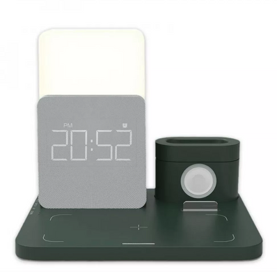 Бездротовий зарядний пристрій 3 в 1 With Alarm Clock 15W Dark Green купити