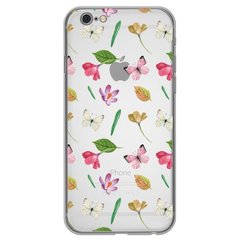 Чехол прозрачный Print Butterfly для iPhone 6 | 6s Pink/White купить