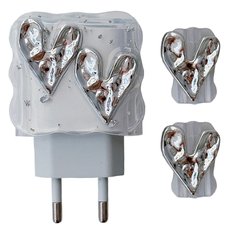 Защитный чехол для блока ЗУ + Клипса + Пружинка для кабеля Crystal Hearts Silver