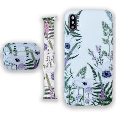 Комплект Beautiful Flowers для iPhone X|XS + Ремешок для Apple Watch 38/40/41 mm + Чохол для AirPods PRO Лаванда