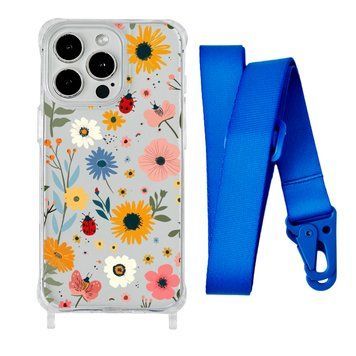 Чехол прозрачный с ремешком Print Flower для iPhone X | XS Sunflower/Blue - ash-mobile.com.ua - фото 1