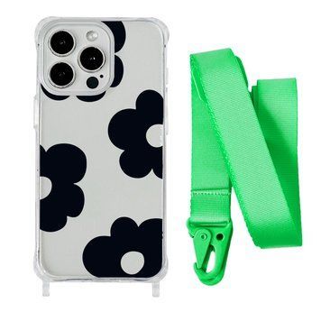 Чохол прозорий з ремінцем Print Flower Color для iPhone X | XS Black/Lime Green - ash-mobile.com.ua - фото 1