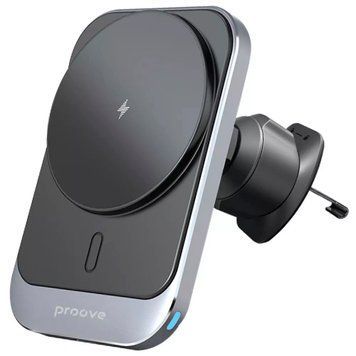 Автомобільний тримач з бездротовою зарядкою Proove Square Magnetic Pro 15W Metal Gray - ash-mobile.com.ua - фото 1