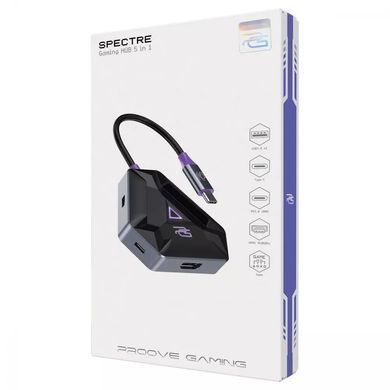 Перехідник для MacBook USB-C хаб Proove Gaming Spectre (2*USB3.0 + Type-C + PD100W + HDMI) 5 в 1 Dark Grey - ash-mobile.com.ua - фото 2