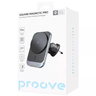 Автомобільний тримач з бездротовою зарядкою Proove Square Magnetic Pro 15W Metal Gray - ash-mobile.com.ua - фото 2