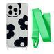 Чохол прозорий з ремінцем Print Flower Color для iPhone X | XS Black/Lime Green