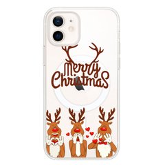 Чехол прозрачный Print NEW YEAR with MagSafe для iPhone 12 MINI Three deer купить