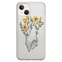 Чехол прозрачный Print Leaves для iPhone 13 MINI Hands Flower