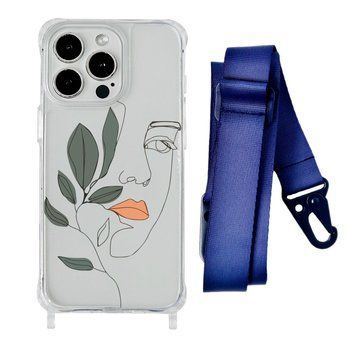 Чохол прозорий з ремінцем Print Leaves для iPhone 14 Plus Face/Midnight Blue - ash-mobile.com.ua - фото 1
