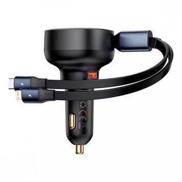 Автомобільний ЗП Baseus Enjoyment Pro 60W (USB) + Retractable Type-C+Lightning Cables Black - ash-mobile.com.ua - фото 1