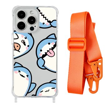 Чохол прозорий з ремінцем Print Shark для iPhone 15 PRO Shark More/Orange - ash-mobile.com.ua - фото 1