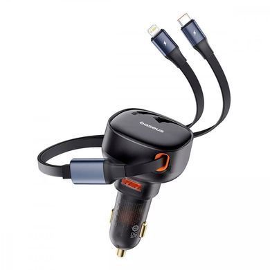 Автомобильное ЗУ Baseus Enjoyment Pro 60W (USB) + Retractable Type-C+Lightning Cables Black - ash-mobile.com.ua - фото 2
