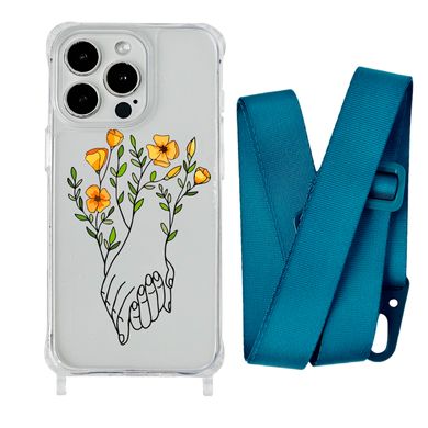 Чохол прозорий з ремінцем Print Leaves для iPhone XR Hands Flower/Forest Green - ash-mobile.com.ua - фото 1