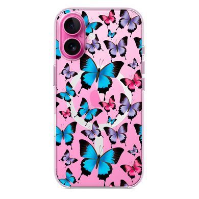 Чохол прозорий Print Butterfly with MagSafe для iPhone 17 Blue/Pink
