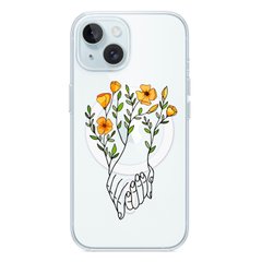Чехол прозрачный Print Leaves with MagSafe для iPhone 13 Hands Flower