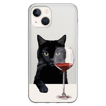 Чохол прозорий Print Mood swings для iPhone 14 Plus Cat Wine - ash-mobile.com.ua - фото 1