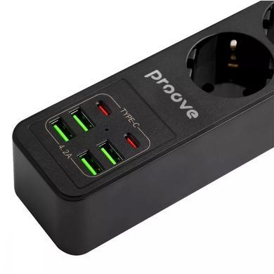 Мережевий фільтр Proove Power Strip P-03 (3 AC + 4 USB + 2 Type-C) 2m Black - ash-mobile.com.ua - фото 6