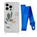 Чохол прозорий з ремінцем Print Leaves для iPhone 14 Plus Face/Blue