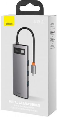 Перехідник для MacBook USB-C хаб Baseus Metal Gleam Series Multifunctional 8 в 1 Gray купити