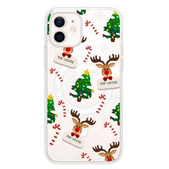Чехол прозрачный Print NEW YEAR with MagSafe для iPhone 12 MINI Deer heads купить