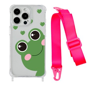 Чохол прозорий з ремінцем Print Happy Nice для iPhone 15 Plus Frog/Hot Pink - ash-mobile.com.ua - фото 1