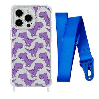 Чохол прозорий з ремінцем Print Dinosaur для iPhone 15 Plus Dinosaur/Blue - ash-mobile.com.ua - фото 1